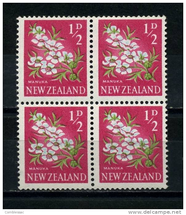 NEW  ZEALAND   1960    Manuka    1/2d   Grey  Green  And  Cerice   Block  Of  4   MH - Nuevos