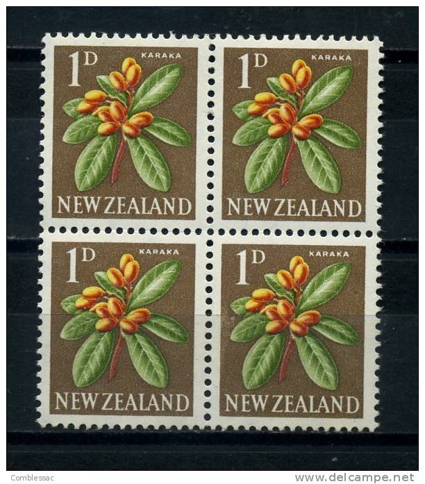 NEW  ZEALAND   1960    Karaka    1d  Orange  Green  Lake  And  Brown   Block  Of  4   MH - Ungebraucht