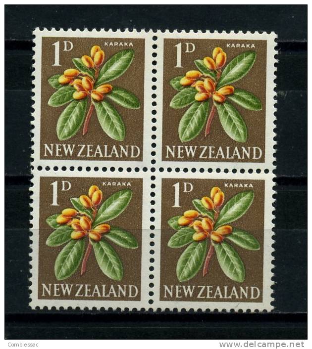 NEW  ZEALAND   1960    Karaka    1d  Orange  Green  Lake  And  Brown   Block  Of  4   MH - Ungebraucht