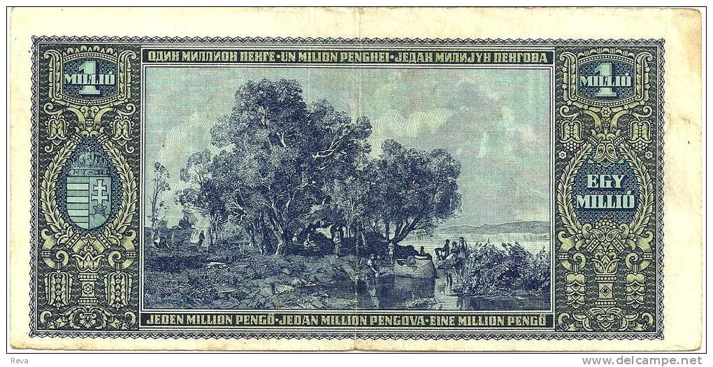HUNGARY 1.000.000 PENGO BLUE MAN FRONT & TREE LANDSCAPE BACK DATED 16-11-1945 AVF P? READ DESCRIPTION!! - Hungría
