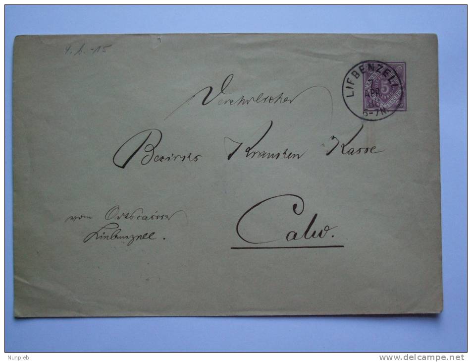 GERMANY WURTTEMBERG 1888 COVER FROM BAD LIEBENZELL TO CALW WITH SCHOOL MARK - Sonstige & Ohne Zuordnung