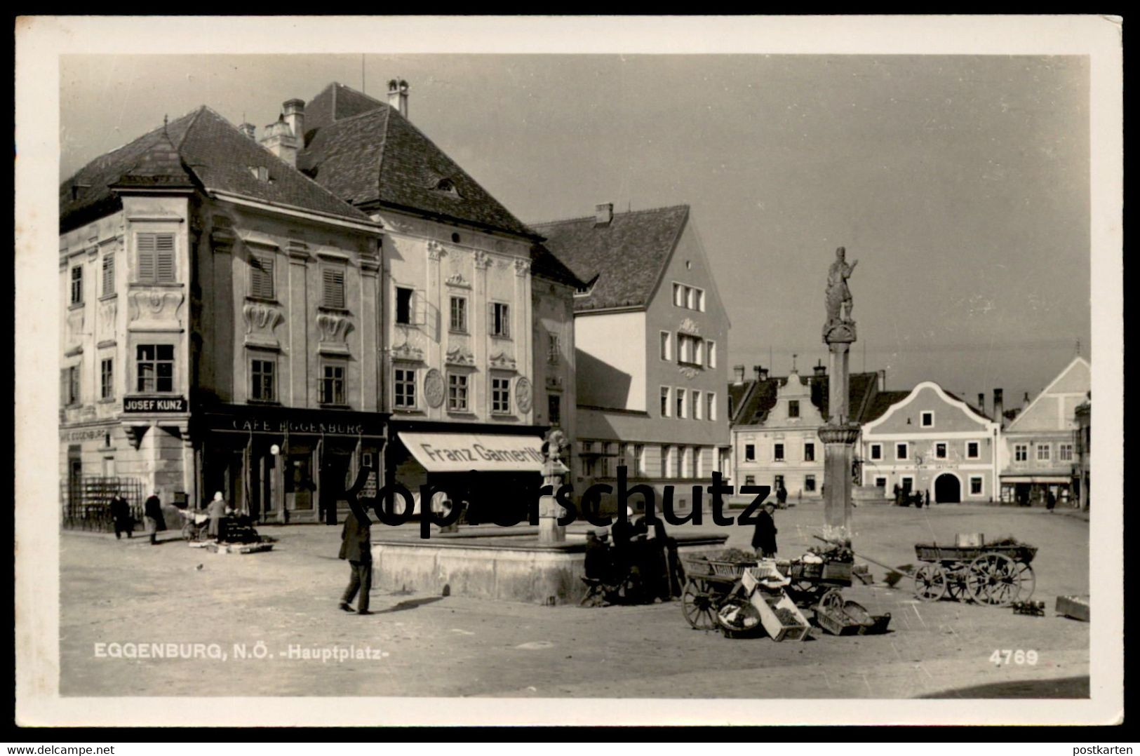 ALTE POSTKARTE EGGENBURG HAUPTPLATZ CAFÉ JOSEF KUNZ FRANZ GAMERITH HÄNDLER Markt Marché Market Niederösterreich Austria - Eggenburg