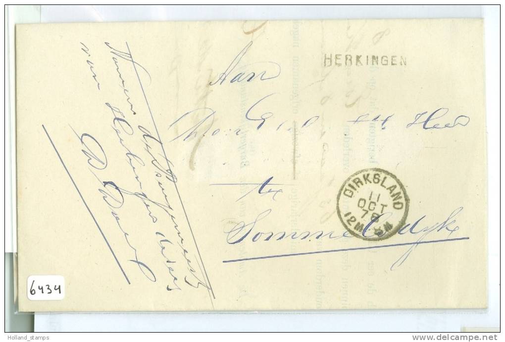 KOMPLETE HANDGESCHREVEN VOUWBRIEF Uit 1878 Van HERKINGEN Via DIRKSLAND Naar SOMMELSDIJK (6434)   PORT 10 CENT - Storia Postale