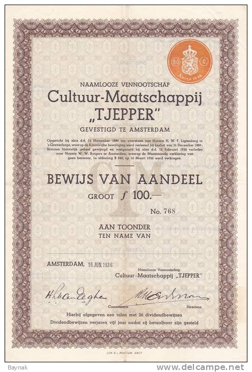 NEDERLAND  --  CULTUUR - MAATSCHAPPIJ  ,,  TJEPPER ,,  -  1936 - Sonstige & Ohne Zuordnung