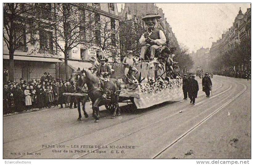 Paris 75  Fêtes De La Mi-Carême 1905  Le Char De La Pêche A La Ligne - Lotti, Serie, Collezioni