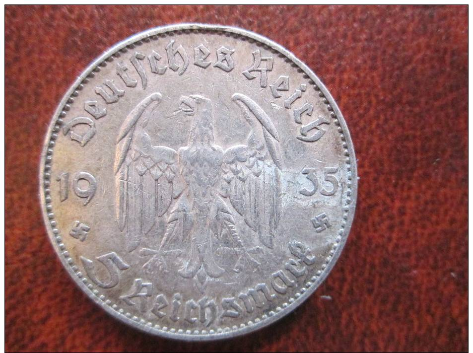 5 Reichsmark 1935 J Silber Swastika 100% Versandkostenrabatt Argent Silver Coin Münze - 5 Reichsmark