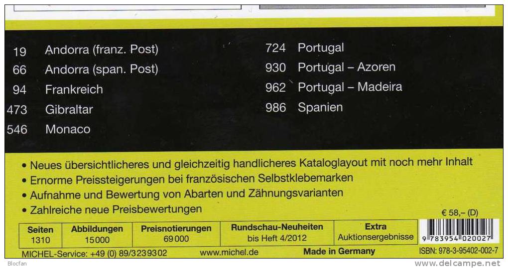 MlCHEL Mittel-/Südwest-Europa 2012/2013 stamp Katalog neu 116€ Band 1+2 A CH CSR HU FL Slowakei UNO E F P Monaco Andorra