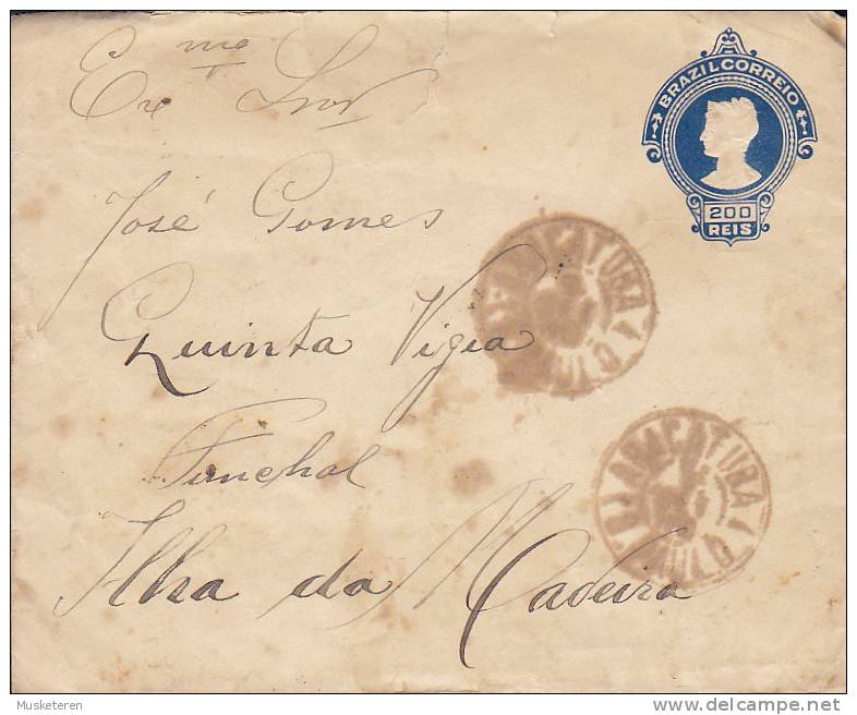 ## Brazil Postal Stationery Ganzsache Entier St. PAULO 1913? To FUNCHAL Madeira Portugal (2 Scans) - Postwaardestukken