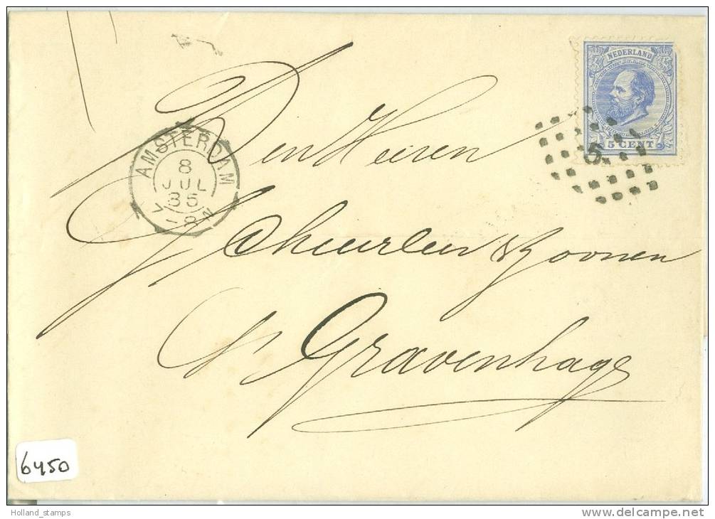 VOUWBRIEF Uit 1885 NVPH 19 PUNTSTEMPEL 5 Van AMSTERDAM Naar 's-GRAVENHAGE (6450) - Storia Postale