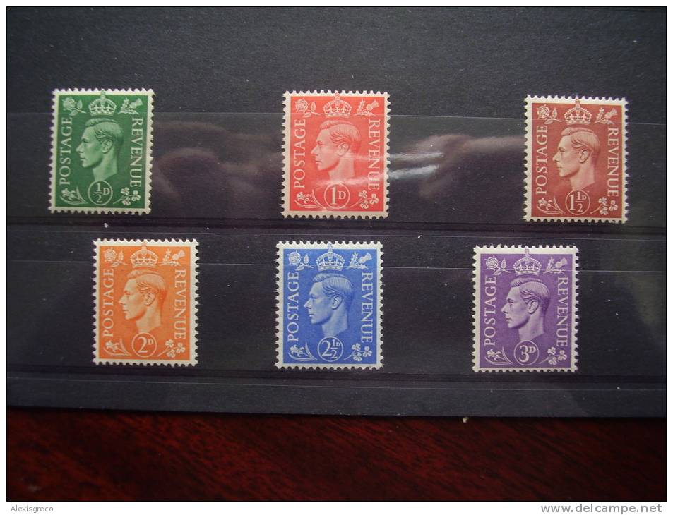 G.B. 1941-42 DEFINITIVE SIX Values WWII Re-Issue With Lighter Background For Ink Economy  MNH. - Unused Stamps