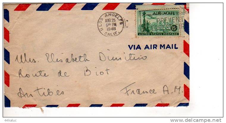Enveloppe Partie De LOS ANGELES Californie En 1948 Pour La France (scan Recto Et Verso) +vignette - Postal History
