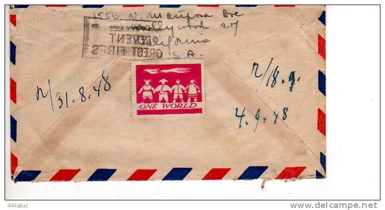 Enveloppe Partie De LOS ANGELES Californie En 1948 Pour La France (scan Recto Et Verso) +vignette - Postal History