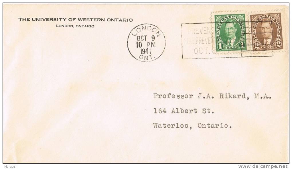 0022. Carta LONDON (Ontario) Canada 1941. University Western Ontario - Briefe U. Dokumente
