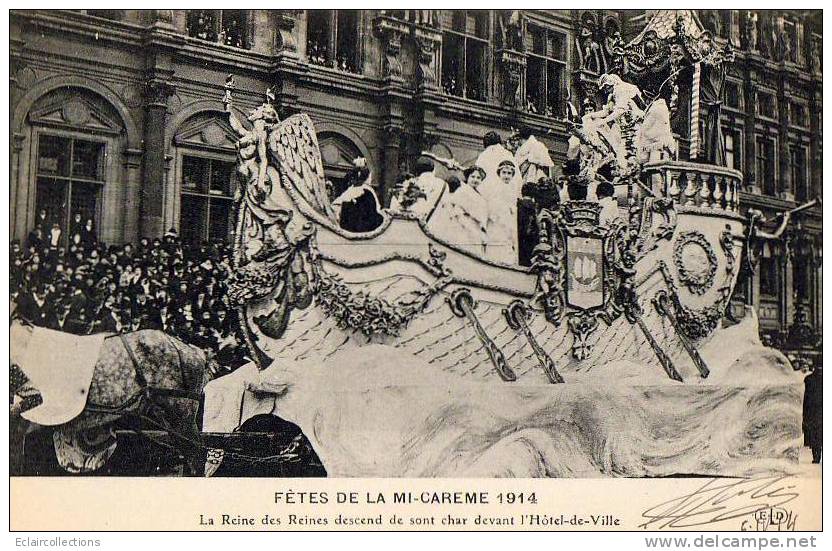 Paris 75  Fêtes  De La Mi-Carême 1914  La Reine  Descend De Son Char - Lotes Y Colecciones