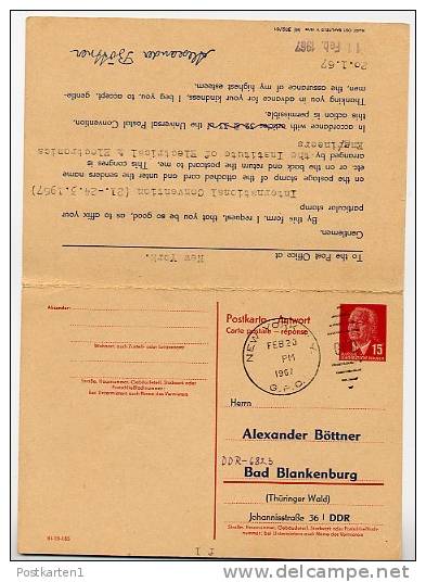 DDR P 65 Antwort-Postkarte ZUDRUCK BÖTTNER #5 New York NY USA 1967 - Privé Postkaarten - Gebruikt