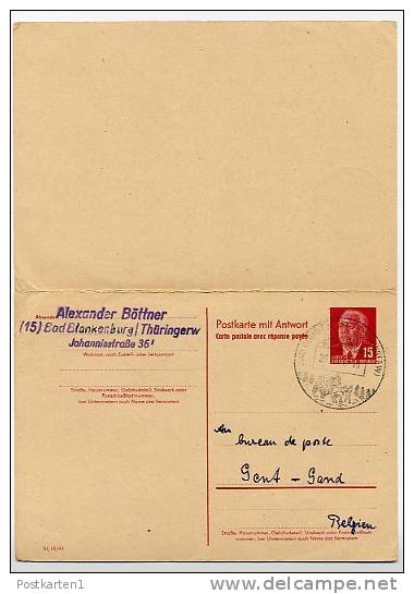 DDR P65 Antwort-Postkarte Bad Blankenburg Stpl. PFERDEKUTSCHE - GENT Messe 1961 - Cartes Postales Privées - Oblitérées
