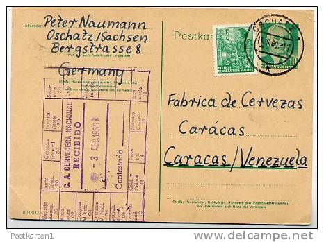 DDR  P68  Postkarte Bedarf Nach VENEZUELA  1960 - Postales - Usados
