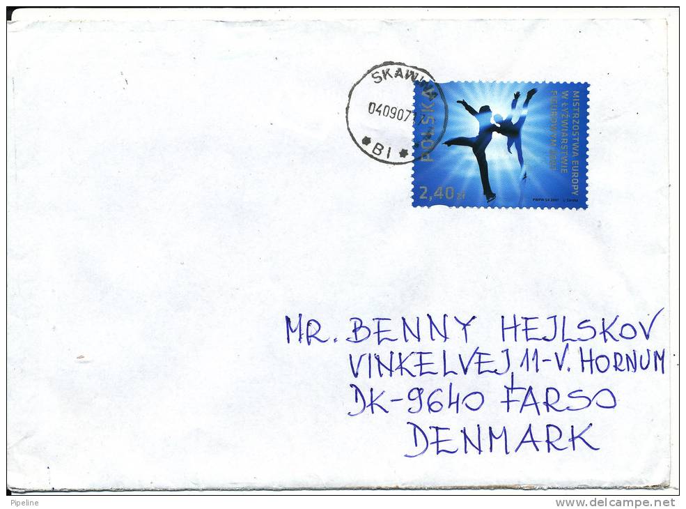 Poland Cover Sent To Denmark 4-9-2007 Single Stamped SKATING - Covers & Documents