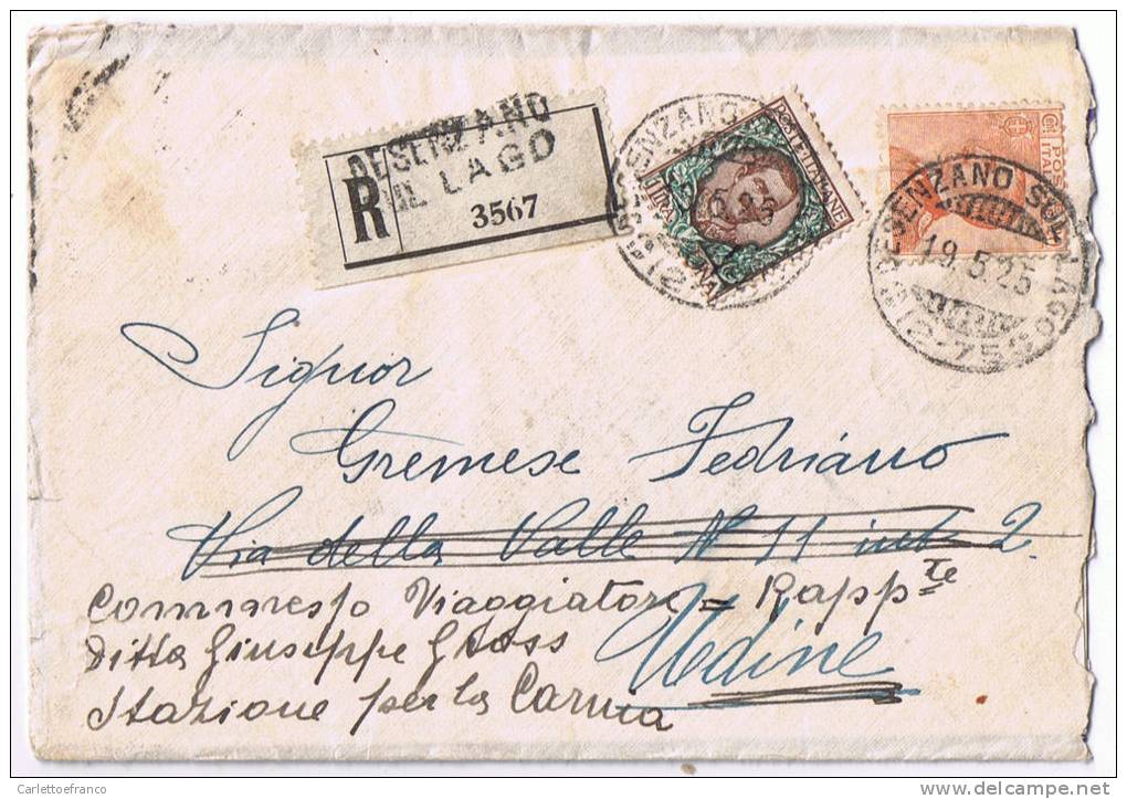 Raccomandata Desenzano-> Carnia Viaggiata 1925 - Storia Postale