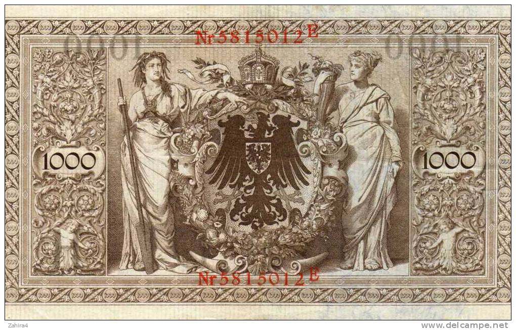 1000 -  Reichsbanknote  - R  B  D  H  -  Nr 5815012E - 1000 Mark