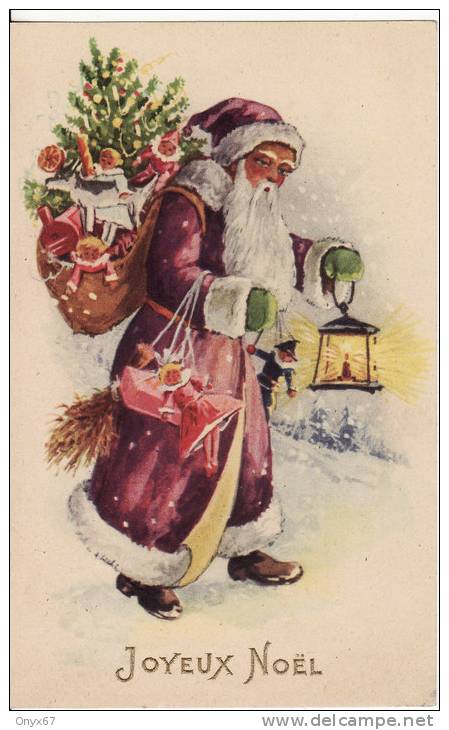 Carte Postale Fantaisie De NOËL - Le Père Noël  -avec Jouets  Sapin Et Lanterne - - Santa Claus