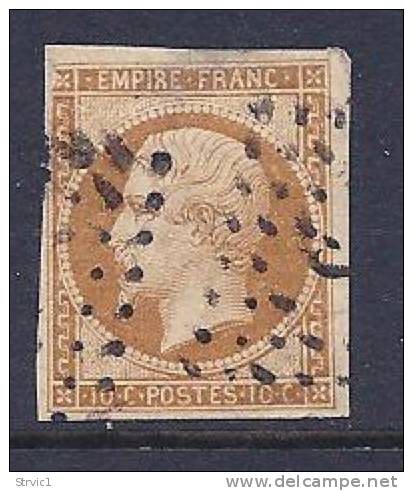 France, Scott # 14c Used Napoleon III, Type II, CV$22.50, Very Nice Margins, Defects - 1853-1860 Napoleon III