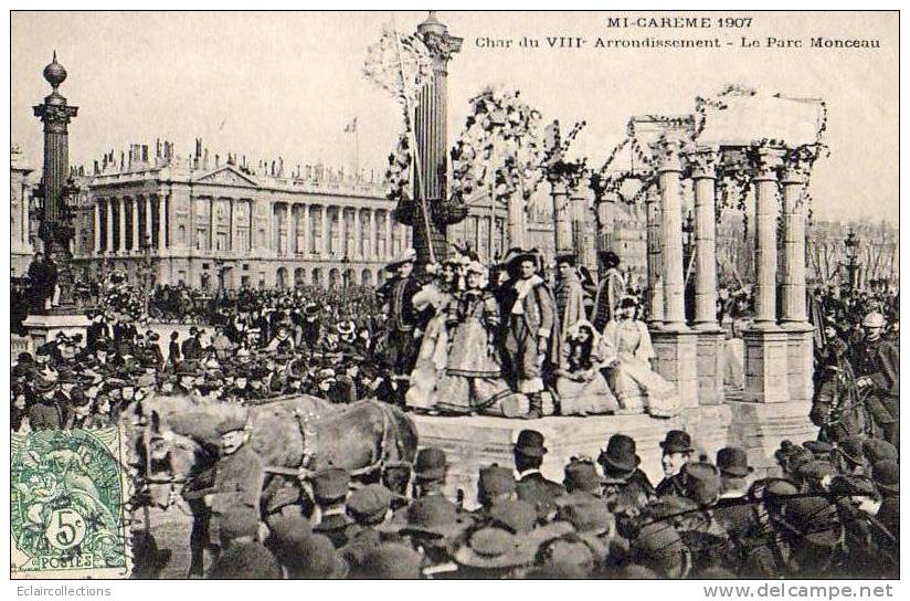 Paris 75  Mi-Carême 1907   Le Char Du VIII Eme Arrondissement  Le Parc Monceau - Lots, Séries, Collections