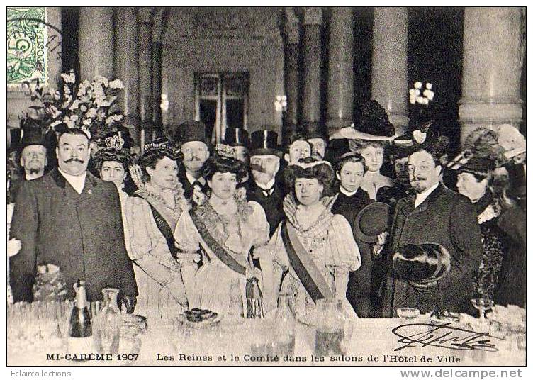 Paris 75  Mi-Carême 1907     Les Reines Et Le Comité - Lots, Séries, Collections