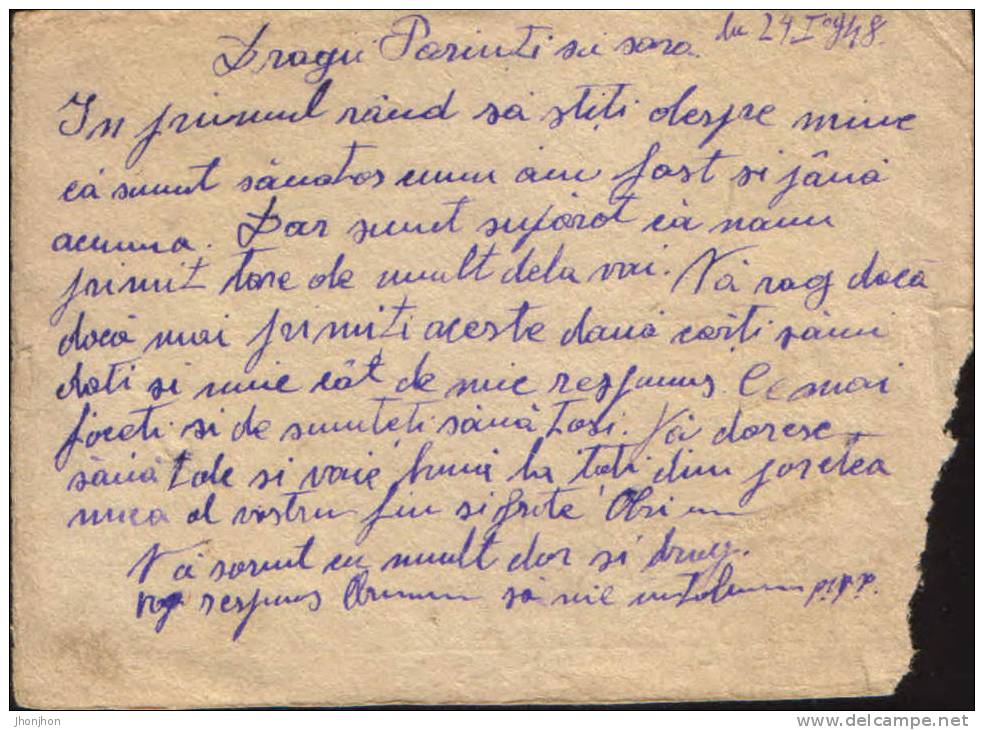 Romania-A Prisoner Of War Postcard-1948, Censorship Of War, Sent To County Radauti Bukovina-2/scans - Lettres 2ème Guerre Mondiale