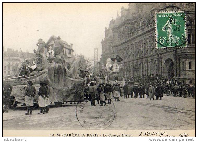Paris 75  Fêtes De La Mi-Carême 1913    Le Char  Et Cortège Breton - Lotti, Serie, Collezioni