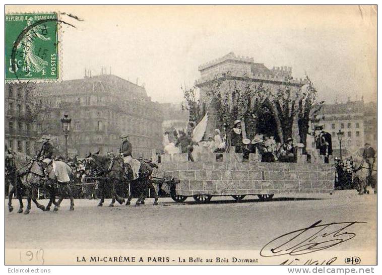 Paris 75  Fêtes De La Mi-Carême 1913    Le Char  De La Belle Au Bois Dormant - Loten, Series, Verzamelingen