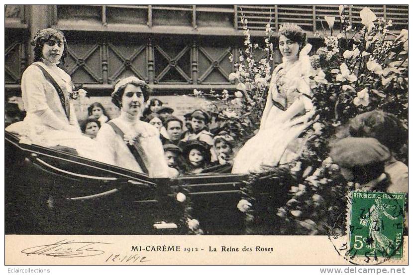 Paris 75  Fêtes De La Mi-Carême 1912    Le Char De La Reine Des Roses - Lots, Séries, Collections