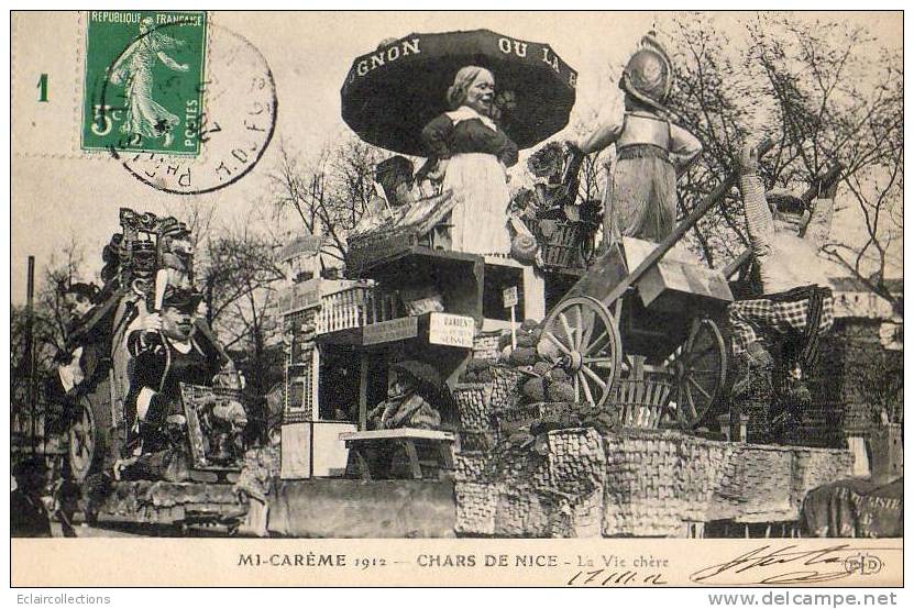 Paris 75  Fêtes De La Mi-Carême 1912    Char De Nice  La Vie Chère - Sets And Collections