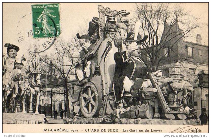 Paris 75  Fêtes De La Mi-Carême 1912    Char De Nice  Les Gardiens Du Louvre - Lots, Séries, Collections