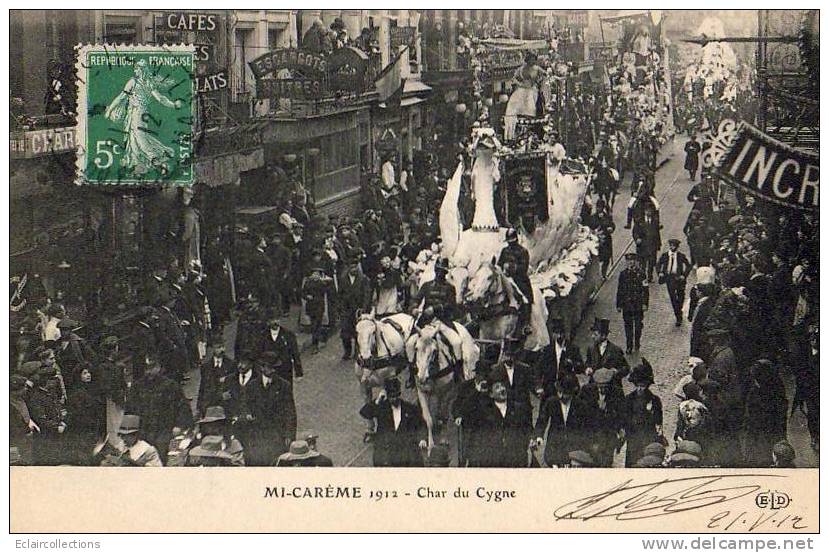 Paris 75  Fêtes De La Mi-Carême 1912    Char  Du Cygne - Lots, Séries, Collections