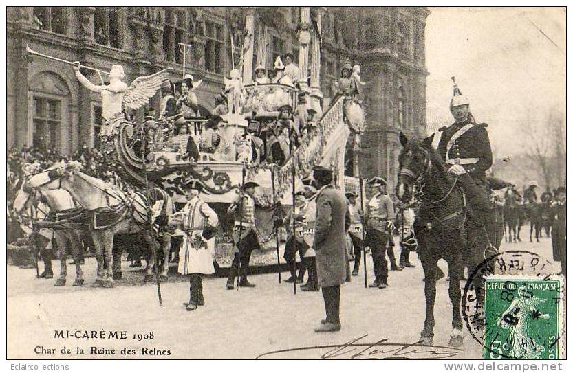 Paris 75  Fêtes De La Mi-Carême 1908    Le Char De La Reine De Reines - Lots, Séries, Collections