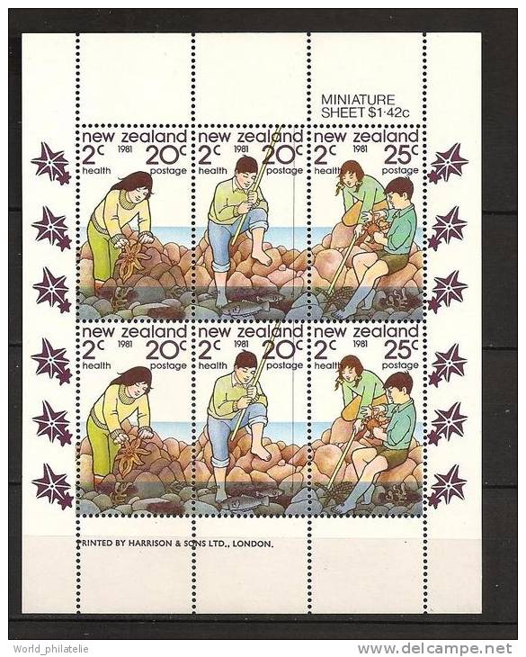 Nouvelle Zélande 1981 N° BF 46 ** Surtaxe, Santé, Etoile De Mer, Pecheur, Rocher, Crabe, Poissons, Canne à Pêche - Unused Stamps