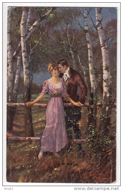 COUPLES E. SCHLEMO "QUESTION ONE HEART" Nr. 277 OLD POSTCARD - Couples