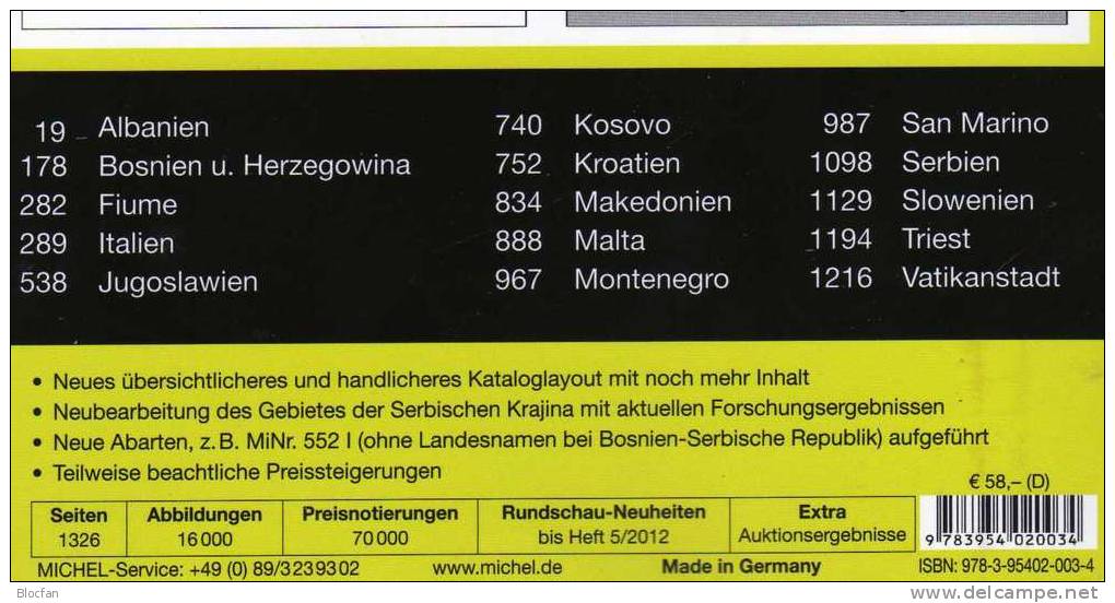 Germany And Part 3 Stamp Catalogue 2012/2013 New 102€ Deutschland+Süd-Europa MlCHEL With D I YU Malta SLO AL SRB Vatikan - Other & Unclassified