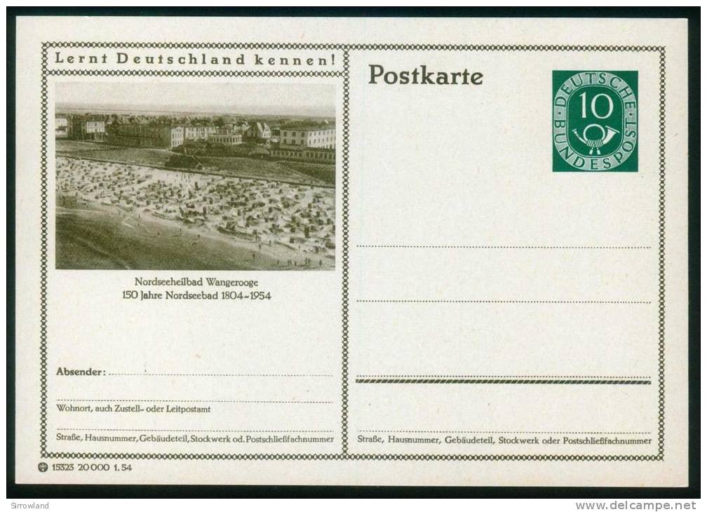 Bund BPK  1954  Mi: P 17  15-077  Insel Wangerooge - Strand Und Ort - Illustrated Postcards - Mint