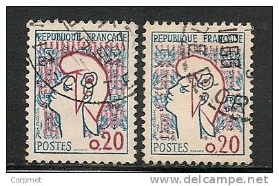 FRANCE - 1961 Type Marianne De Cocteau - Variety RED DOUBLE - With Nomal For Comparison - Yvert # 1282 - VF USED - 1961 Marianne De Cocteau