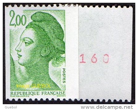 France Liberté De Gandon N° 2487 A ** Le 2.00 F Vert De Roulette N° Rouge Au Verso - 1982-1990 Liberté De Gandon