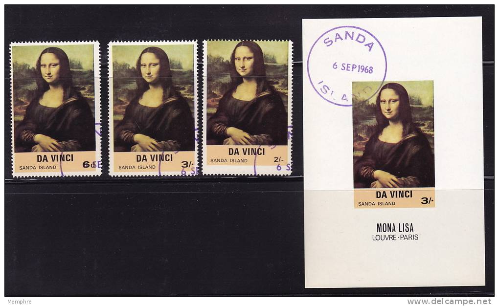 Sanda Is. Mona Lisa Set Of 3 Stamps And One Block  1968 Used - Lokale Uitgaven