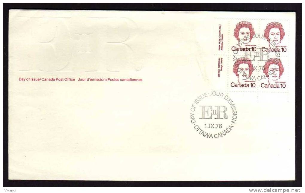 Canada - 1976 - 10 Cents Definitive (Imprint Block) - FDC - 1971-1980