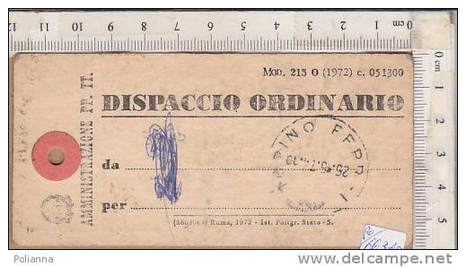 PO6634B# CARTELLINO DISPACCIO ORDINARIO 1974 - PACCHI POSTALI - Pacchi Postali