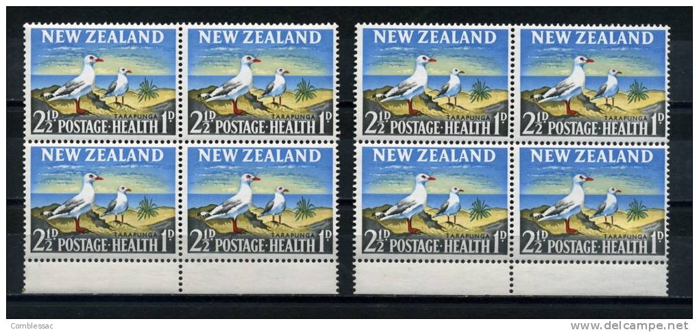 NEW  ZEALAND  1964   Health  Stamps  2 1/2d + 1d   2 Blocks  Of  4  Different  Shades    MNH - Nuevos