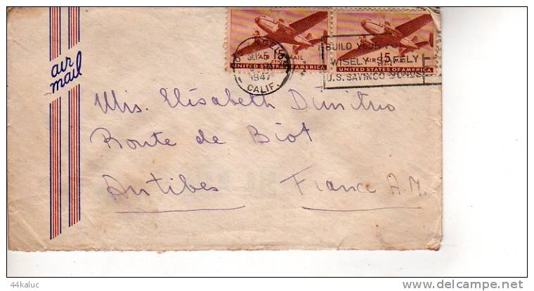 Enveloppe Partie De LOS ANGELES Californie En 1947 Pour La France (scan Recto Et Verso) - Marcophilie