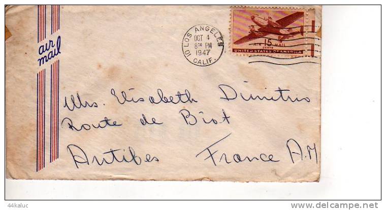 Enveloppe Partie De LOS ANGELES Californie En 1947 Pour La France (scan Recto Et Verso) - Postal History