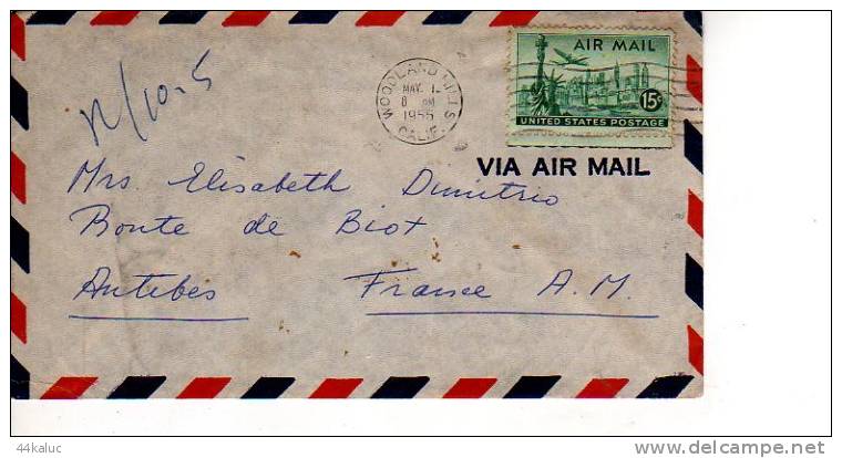 Enveloppe Partie De WOODLAND HILLS Californie En 1955 Pour La France (scan Recto Et Verso) - Postal History