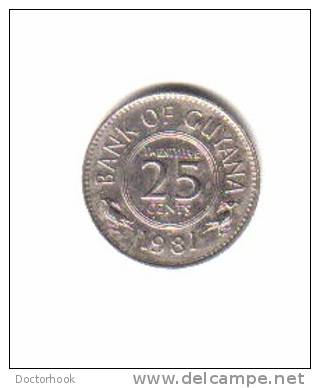 GUYANA   25  CENTS  1981  (KM# 34) - Kolonies